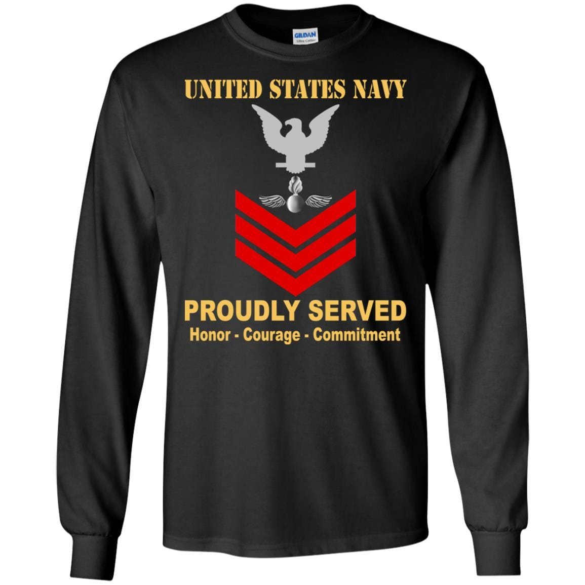 Navy Aviation Ordnanceman Navy AO E-6 Rating Badges Proudly Served T-Shirt For Men On Front-TShirt-Navy-Veterans Nation