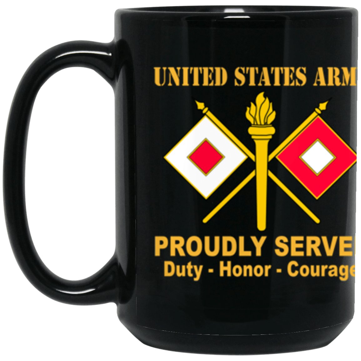 US Army Signal Corps Proudly Served Core Values 15 oz. Black Mug-Drinkware-Veterans Nation