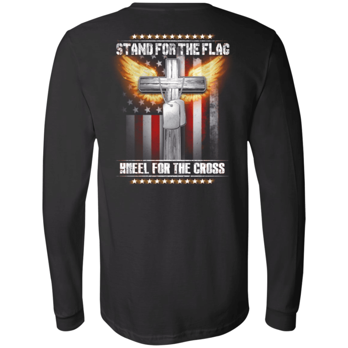 Military T-Shirt "Veteran - Stand For The Flag Kneel For The Cross" - Men Back-TShirt-General-Veterans Nation