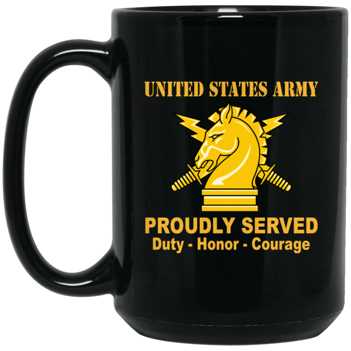 US Army Insignia Proudly Served Duty - Honor - Courage Black Coffee Mug 11oz-15oz-Mug-Army-Veterans Nation