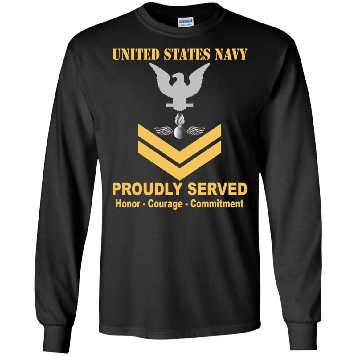 Navy Aviation Ordnanceman Navy AO E-5 Rating Badges Proudly Served T-Shirt For Men On Front-TShirt-Navy-Veterans Nation