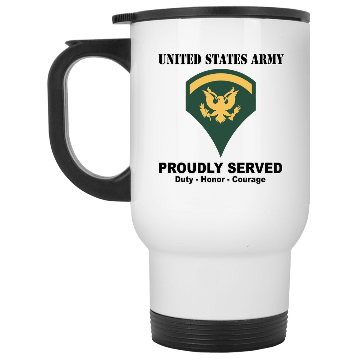 US Army E-5 SPC E5 Specialist Ranks White Coffee Mug - Silver Stainless Travel Mug-Mug-Army-Ranks-Veterans Nation