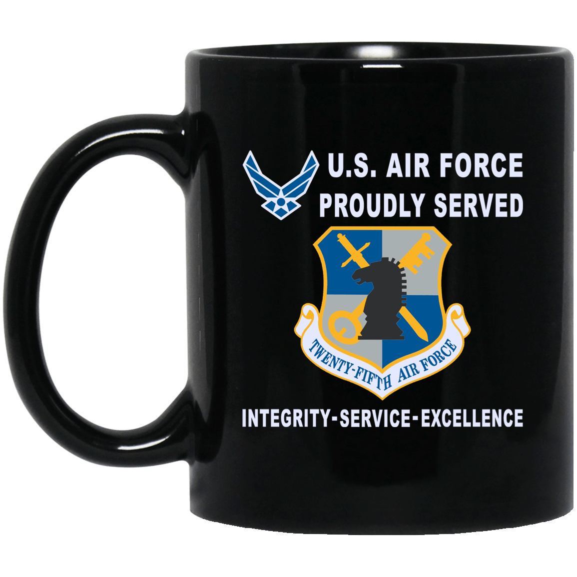 US Air Force Intelligence Command Proudly Served-D04 11 oz - 15 oz Black Mug-Mug-USAF-Shield-Veterans Nation