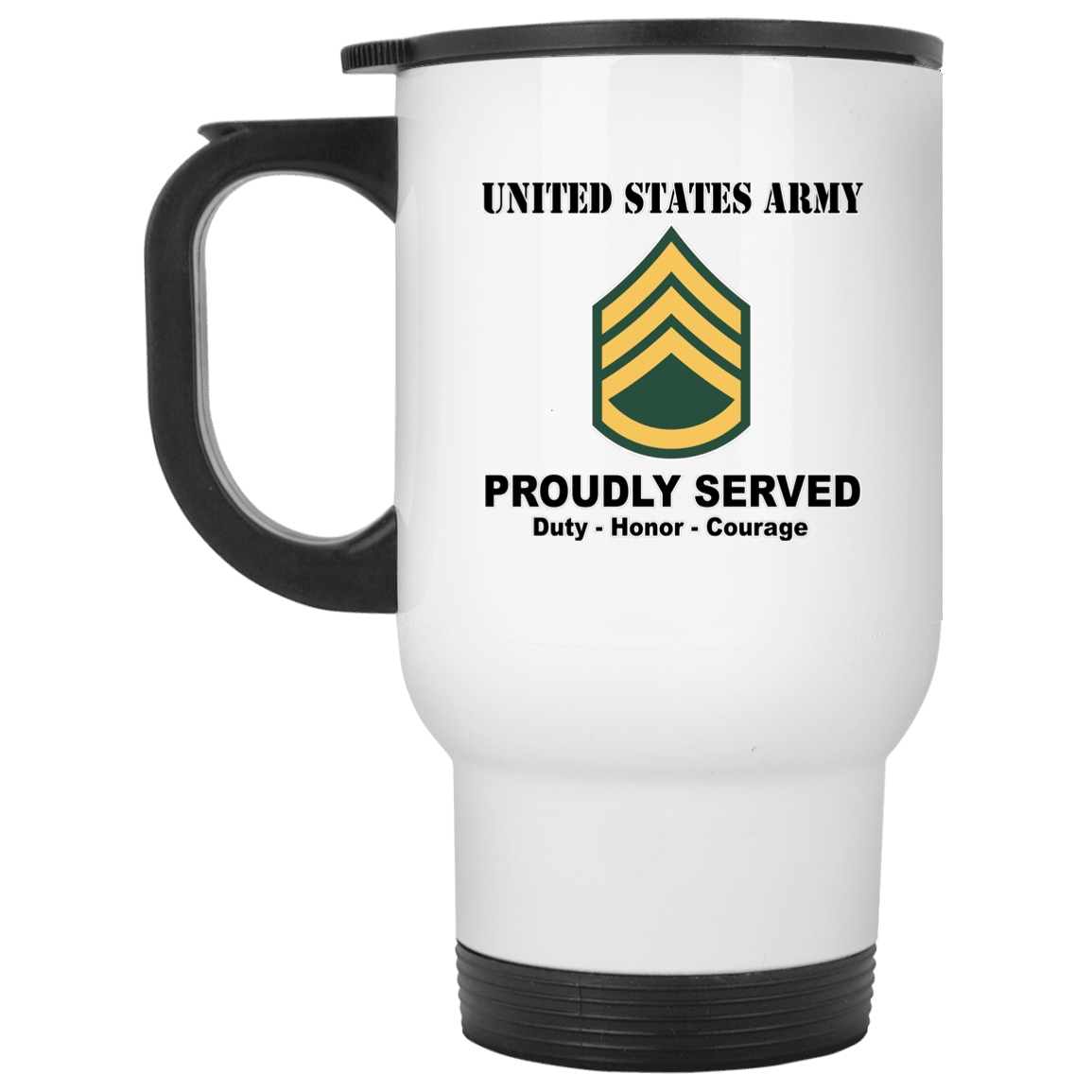 US Army E-6 Staff Sergeant E6 SSG Noncommissioned Officer Ranks White Coffee Mug - Stainless Travel Mug-Mug-Army-Ranks-Veterans Nation