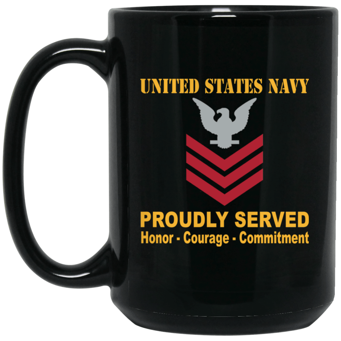 US Navy E-6 Petty Officer First Class E6 PO1 Collar Device Black Mug 11 oz - 15 oz-Mug-Navy-Collar-Veterans Nation