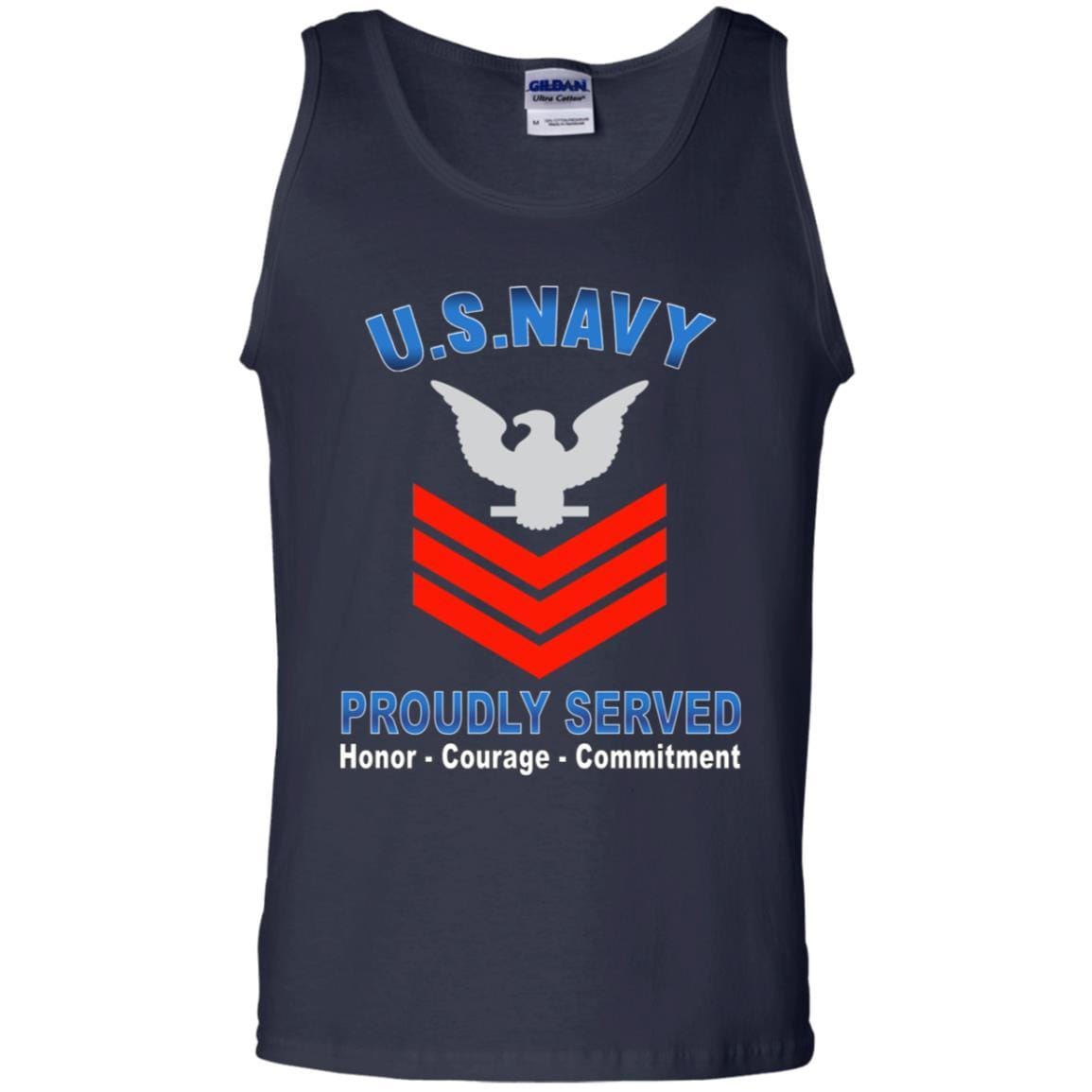 US Navy E-6 Petty Officer First Class E6 PO1 Collar Device Proudly Served T-Shirt On Front-Apparel-Veterans Nation