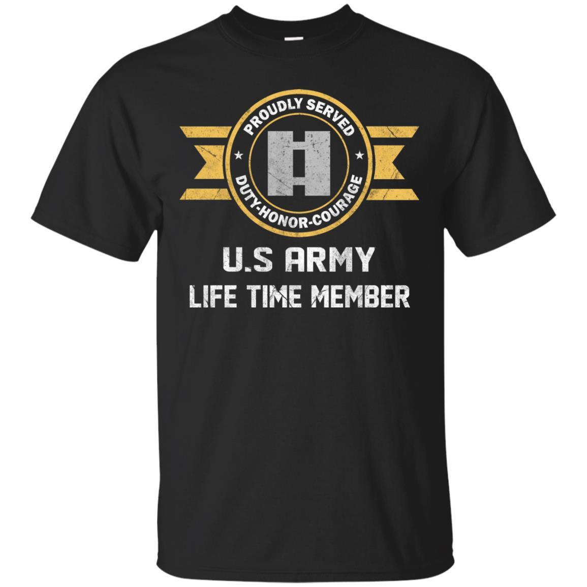 Life Time Member - US Army O-3 Captain O3 CPT Commissioned Officer Ranks Men T Shirt On Front-TShirt-Army-Veterans Nation