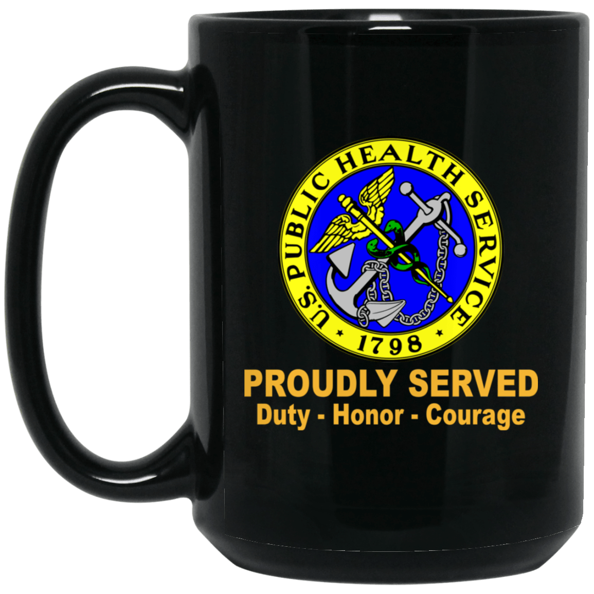 US Army Insignia Proudly Served Duty - Honor - Courage Black Coffee Mug 11oz-15oz-Mug-Army-Veterans Nation