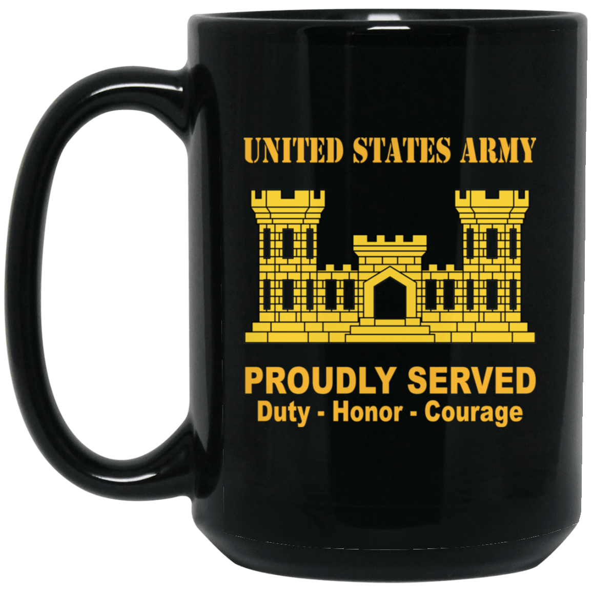 US Army Insignia Proudly Served Duty - Honor - Courage Black Coffee Mug 11oz-15oz-Mug-Army-Veterans Nation