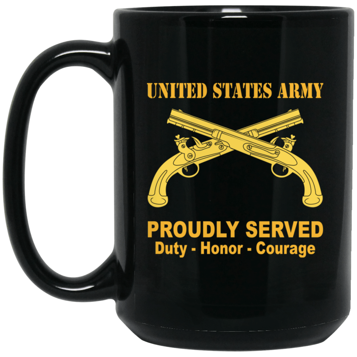 US Army Insignia Proudly Served Duty - Honor - Courage Black Coffee Mug 11oz-15oz-Mug-Army-Veterans Nation