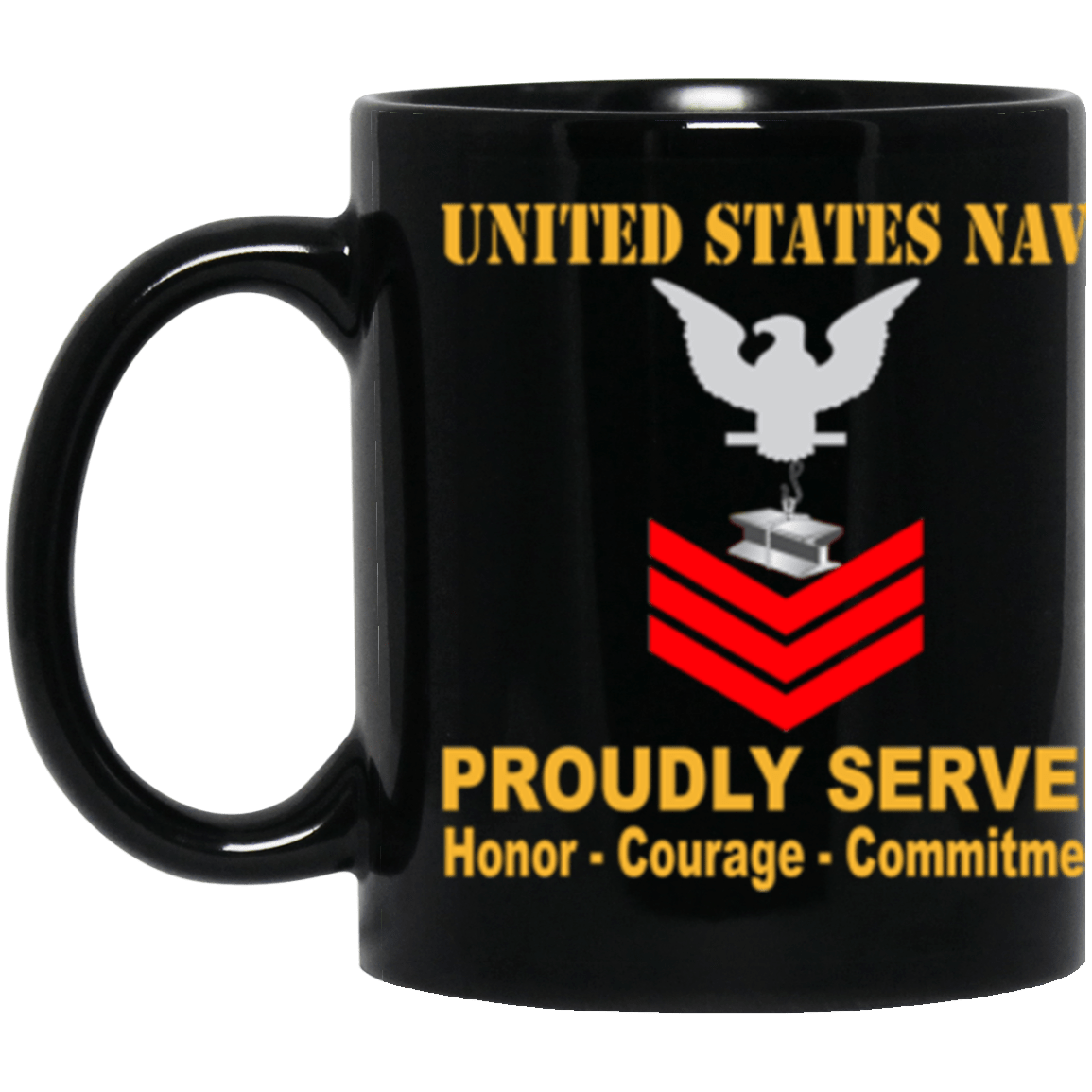 US Navy Steelworker Navy SW E-6 Red Stripe 11 oz. Black Mug-Drinkware-Veterans Nation