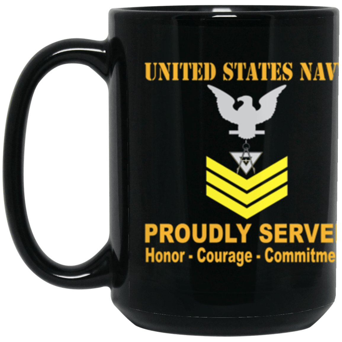 US Navy Draftsman Navy DM E-6 Gold Stripe 15 oz. Black Mug-Drinkware-Veterans Nation