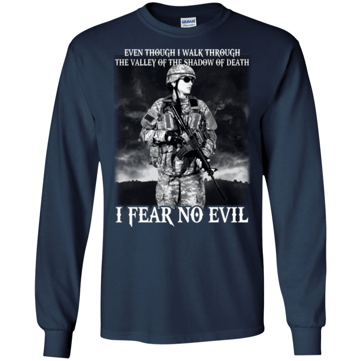 Military T-Shirt "I Fear No Evil Female Veteran Design On" Front-TShirt-General-Veterans Nation