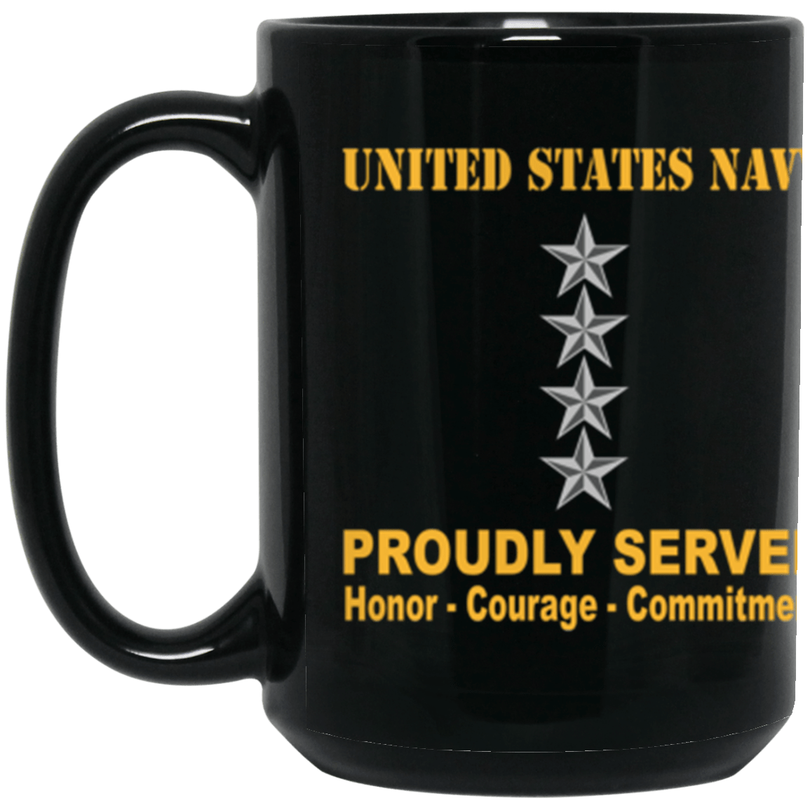 US Navy O-10 Admiral O10 ADM Flag Officer Ranks Proudly Served Core Values 15 oz. Black Mug-Drinkware-Veterans Nation