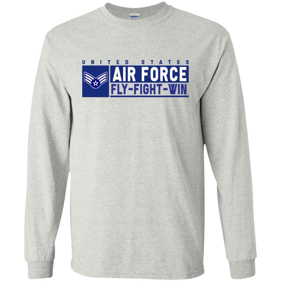 US Air Force E-4 Senior Airman Fly - Fight - Win Long Sleeve - Pullover Hoodie-TShirt-USAF-Veterans Nation