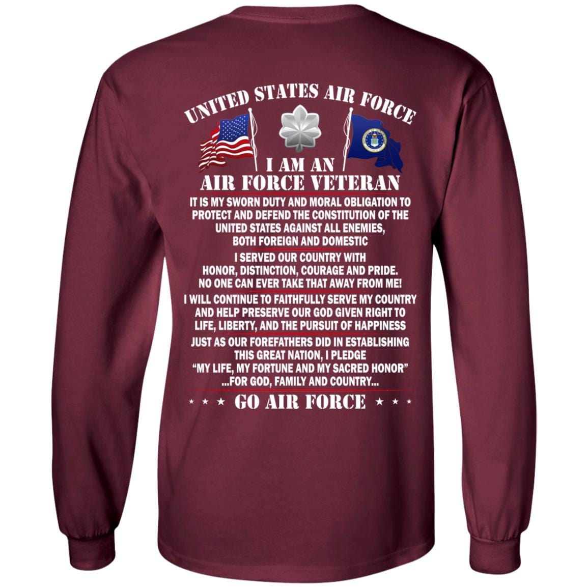 US Air Force O-5 Lieutenant Colonel Lt Co O5 Field Officer Ranks - Go Air Force T-Shirt On Back-TShirt-USAF-Veterans Nation