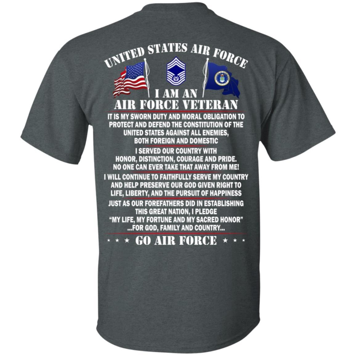 US Air Force E-9 Chief Master Sergeant Of The Air Force E9 CMSAF Noncommissioned Officer (Special) AF Ranks - Go Air Force T-Shirt On Back-TShirt-USAF-Veterans Nation