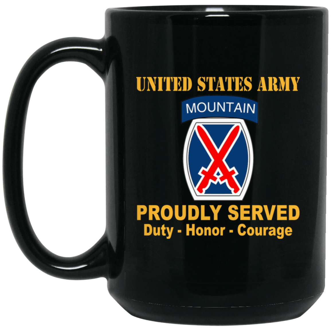 U.S. Army 10th Mountain Infantry Division 11 oz - 15 oz Black Mug-Mug-Army-CSIB-Veterans Nation