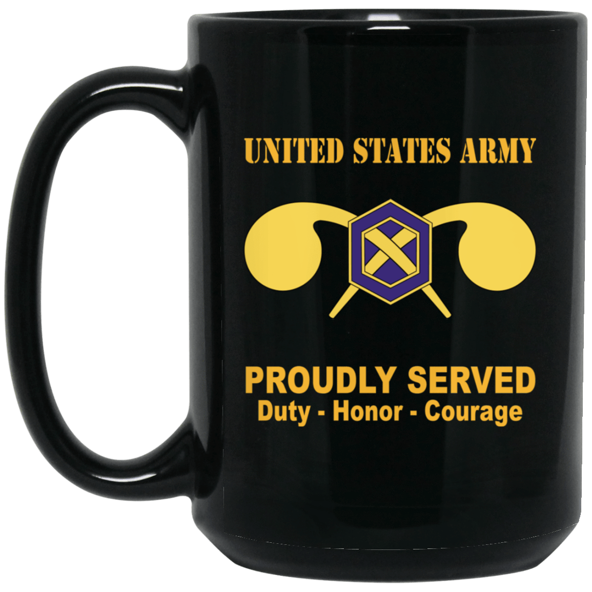 US Army Insignia Proudly Served Duty - Honor - Courage Black Coffee Mug 11oz-15oz-Mug-Army-Veterans Nation