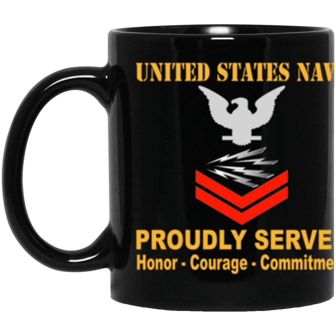 US Navy Radioman Navy RM E-5 Red Stripe 11 oz. Black Mug-Drinkware-Veterans Nation