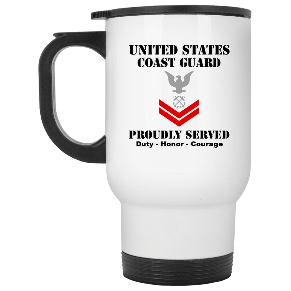 US Coast Guard E-5 Petty Officer Second Class E5 PO2 Petty Officer Ranks White Coffee Mug - Stainless Travel Mug-Mug-USCG-Collar-Veterans Nation