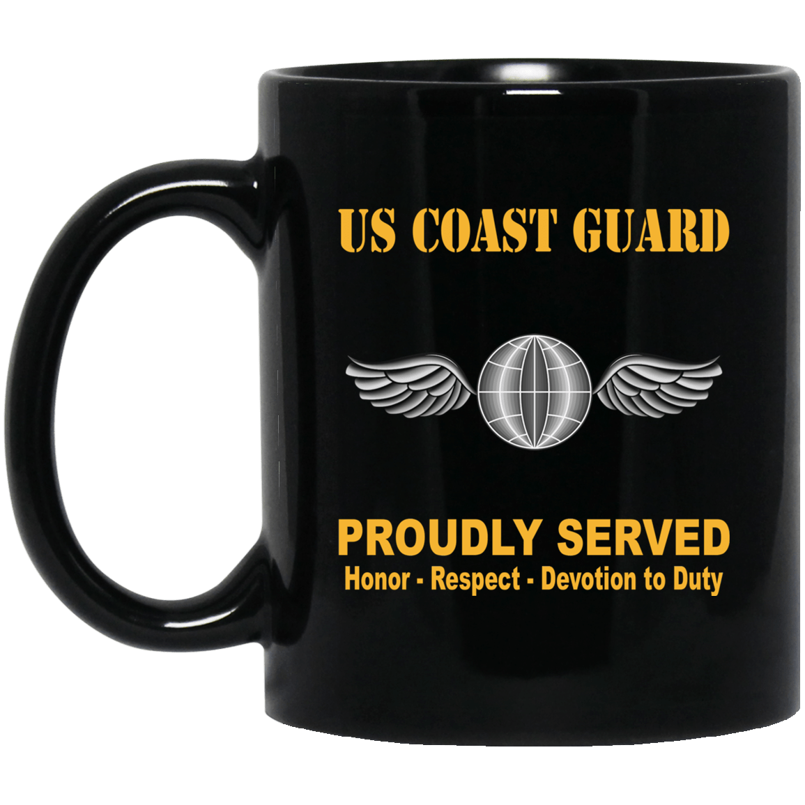 US Coast Guard Aviation Electricians Mate AE Logo Proudly Served Black Mug 11 oz - 15 oz-Mug-USCG-Rate-Veterans Nation