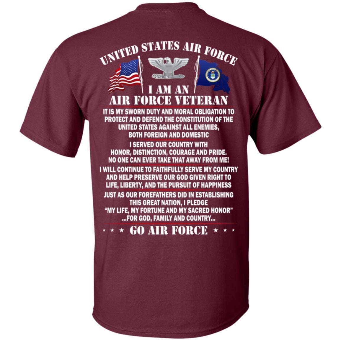 US Air Force O-6 Colonel Col O6 Field Officer Ranks - Go Air Force T-Shirt On Back-TShirt-USAF-Veterans Nation