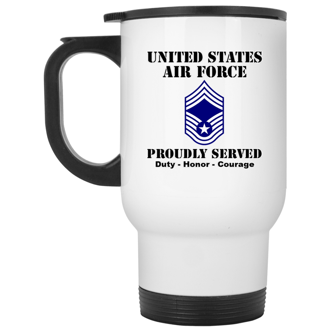 US Air Force E-9 Chief Master Sergeant CMSgt E9 Noncommissioned Officer Ranks White Coffee Mug - Stainless Travel Mug-Mug-USAF-Ranks-Veterans Nation