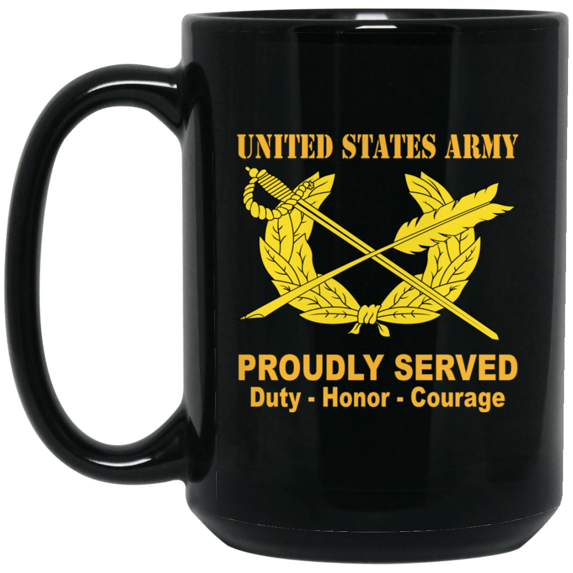 US Army Insignia Proudly Served Duty - Honor - Courage Black Coffee Mug 11oz-15oz-Mug-Army-Veterans Nation