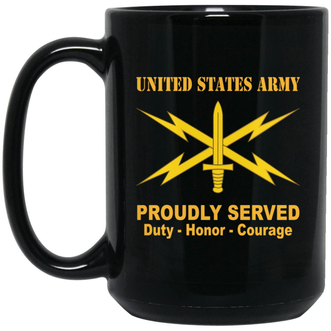 US Army Insignia Proudly Served Duty - Honor - Courage Black Coffee Mug 11oz-15oz-Mug-Army-Veterans Nation