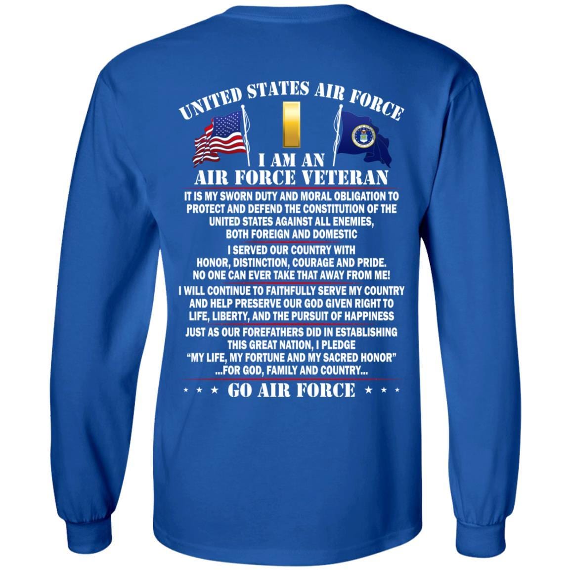 US Air Force O-1 Second Lieutenant 2d Lt O1 Commissioned Officer Ranks - Go Air Force T-Shirt On Back-TShirt-USAF-Veterans Nation