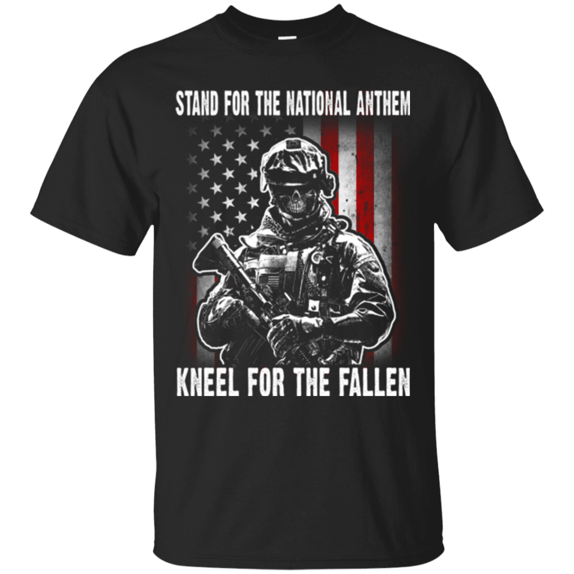 Military T-Shirt "Stand For The National Anthem Kneel For The Fallen"-TShirt-General-Veterans Nation