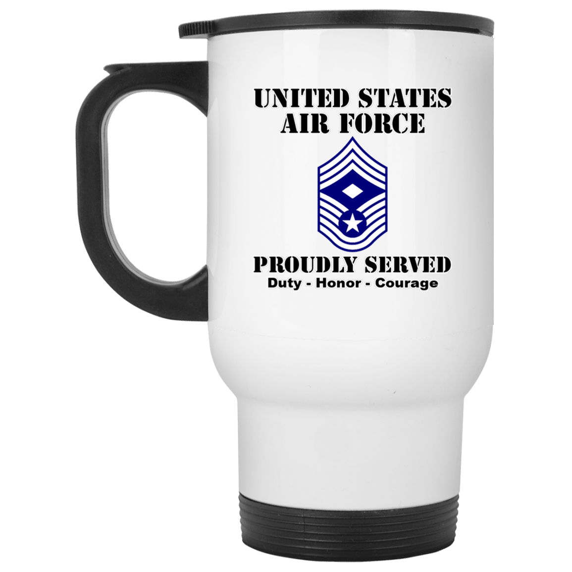 US Air Force E-9 First Sergeant Ranks White Coffee Mug - Stainless Travel Mug-Mug-USAF-Ranks-Veterans Nation