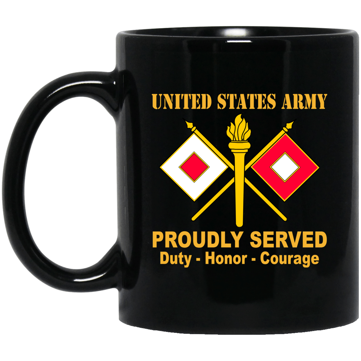 US Army Insignia Proudly Served Duty - Honor - Courage Black Coffee Mug 11oz-15oz-Mug-Army-Veterans Nation