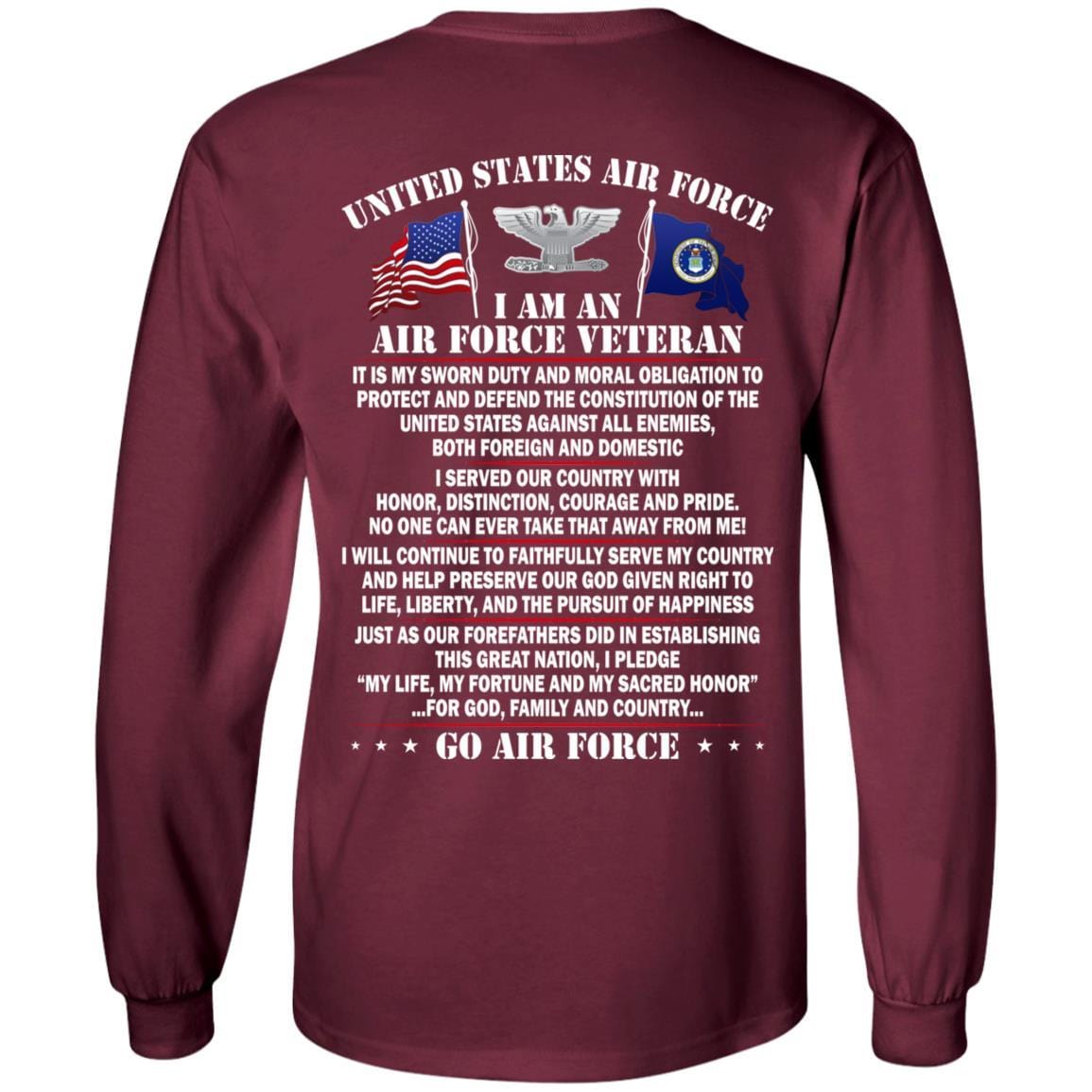 US Air Force O-6 Colonel Col O6 Field Officer Ranks - Go Air Force T-Shirt On Back-TShirt-USAF-Veterans Nation