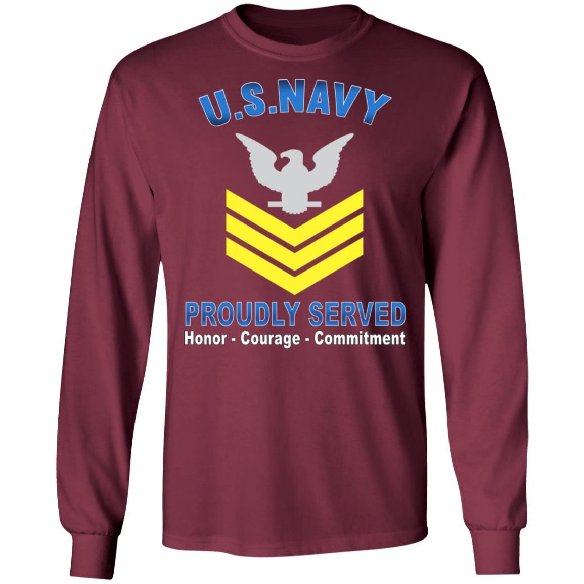 US Navy E-6 Petty Officer First Class E6 PO1 Gold Stripe Collar Device Proudly Served T-Shirt On Front-Apparel-Veterans Nation