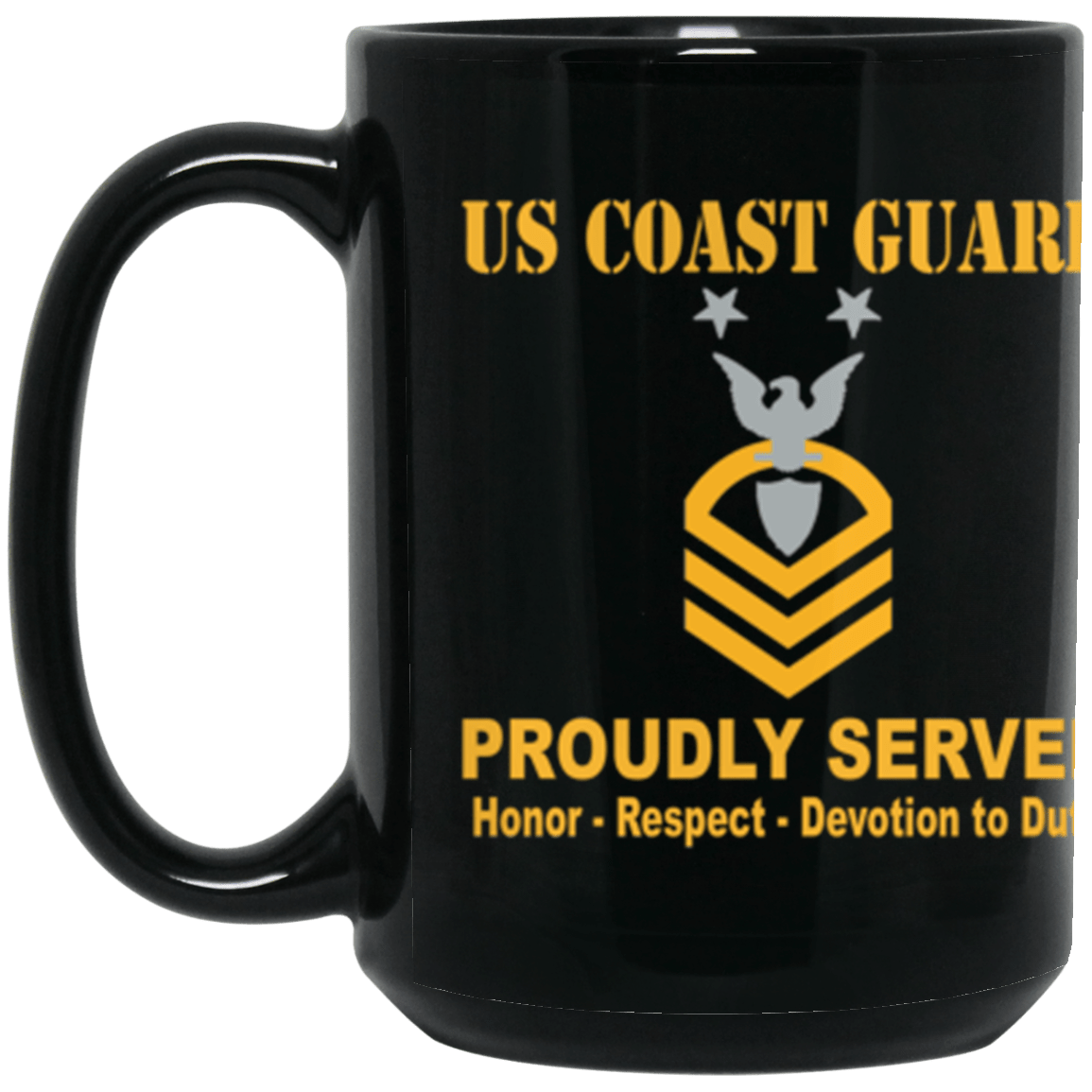 US Coast Guard E-9 Command Master Chief Petty Officer E9 CMC Chief Petty Officer Proudly Served Core Values 15 oz. Black Mug-Drinkware-Veterans Nation