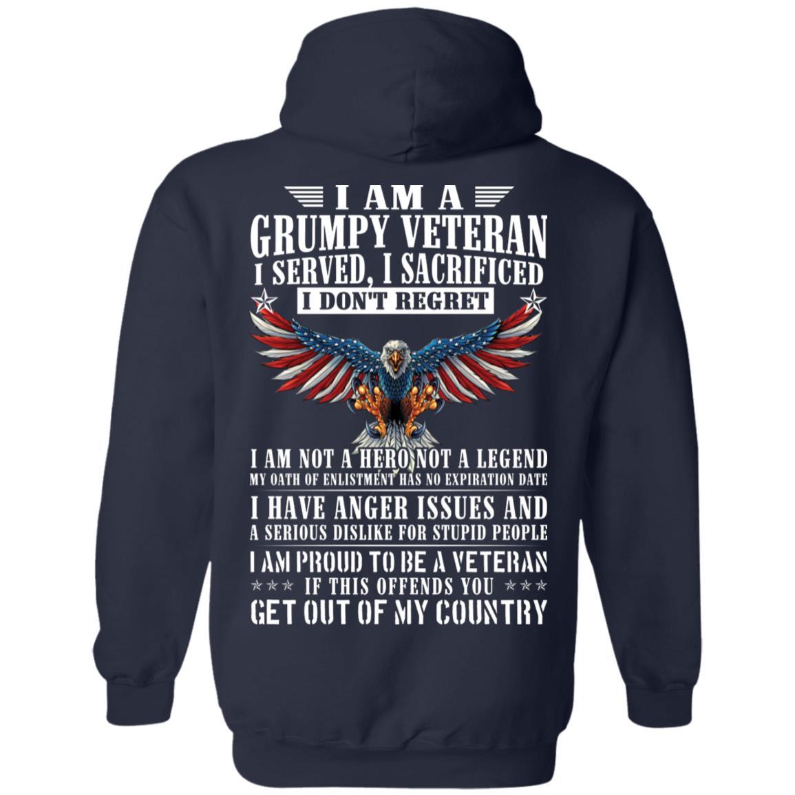 Military T-Shirt "I Am A Grumpy Veteran - Get Out Of My Country Men" On Back-TShirt-General-Veterans Nation