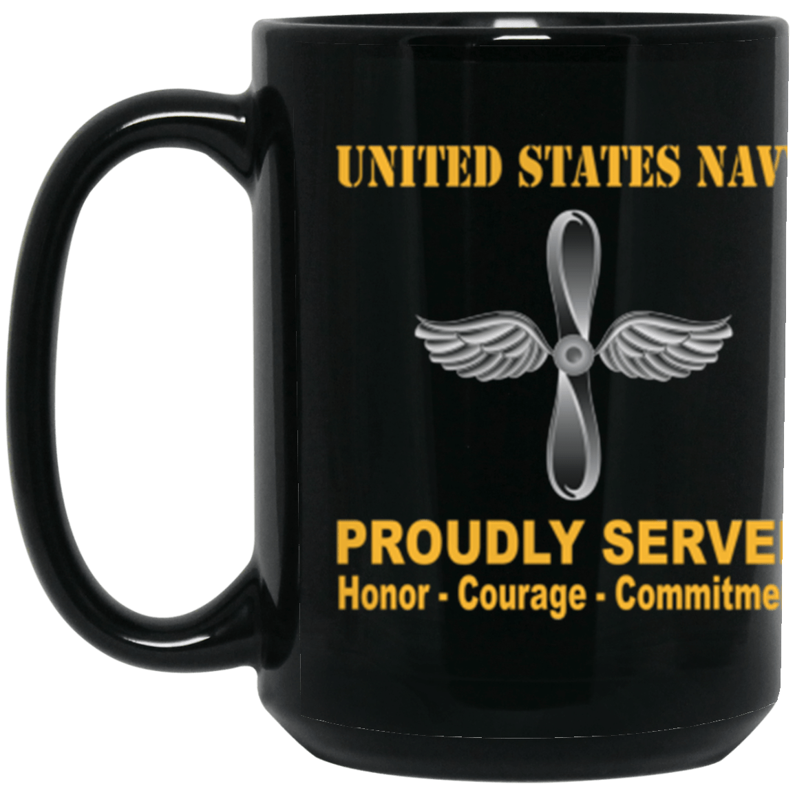 US Navy Aviation machinist's mate Navy AD Proudly Served Core Values 15 oz. Black Mug-Drinkware-Veterans Nation