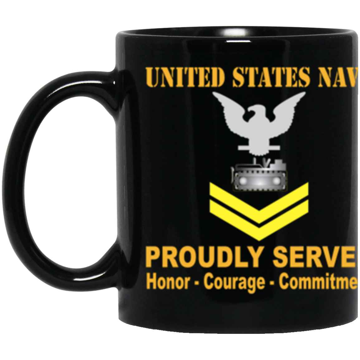 US Navy Equipment Operator Navy EO E-5 Gold Stripe 11 oz. Black Mug-Drinkware-Veterans Nation