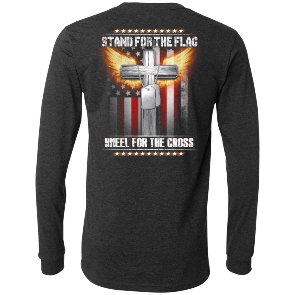 Military T-Shirt "Veteran - Stand For The Flag Kneel For The Cross" - Men Back-TShirt-General-Veterans Nation