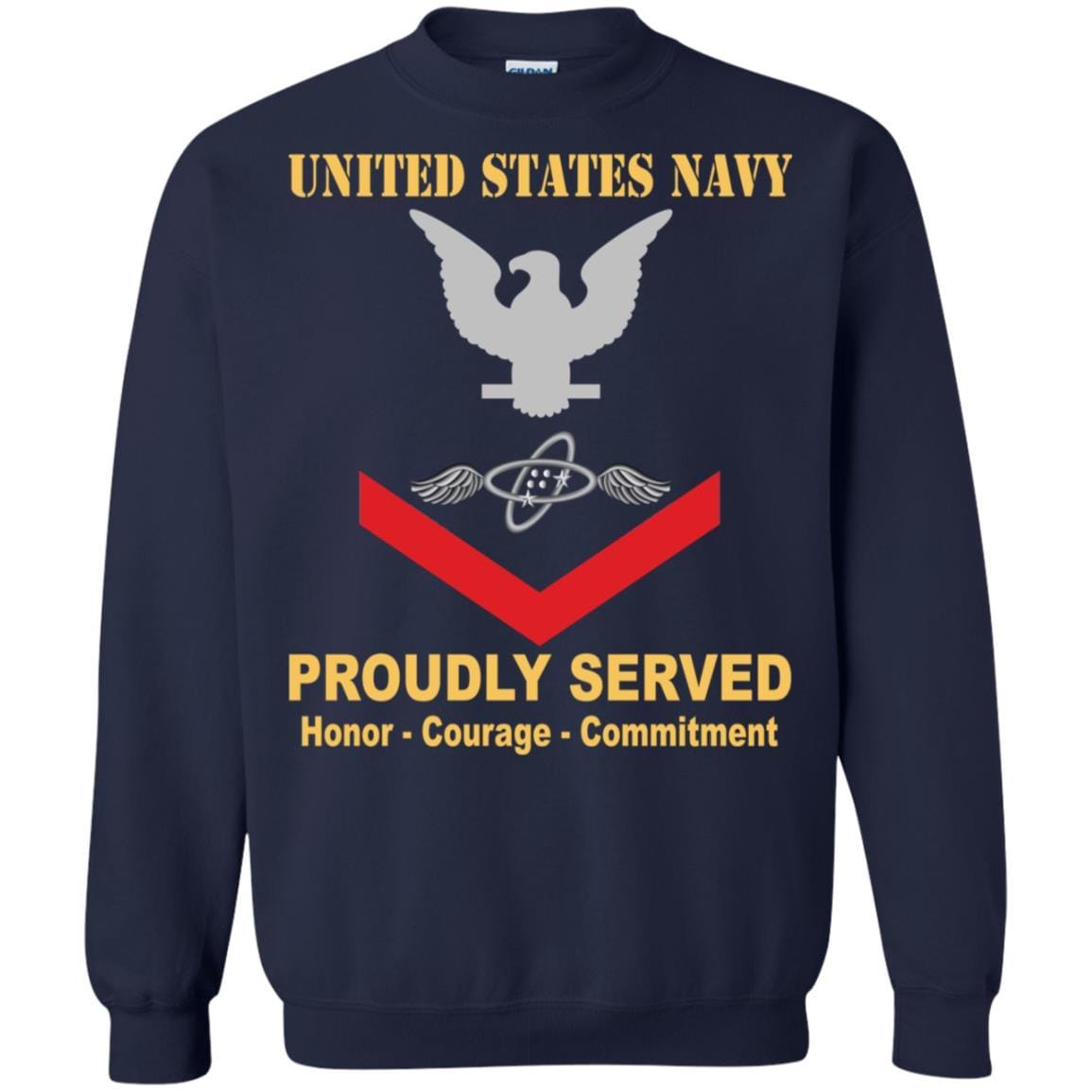 Navy Aviation Electronics Technician Navy AT E-4 Rating Badges Proudly Served T-Shirt For Men On Front-TShirt-Navy-Veterans Nation