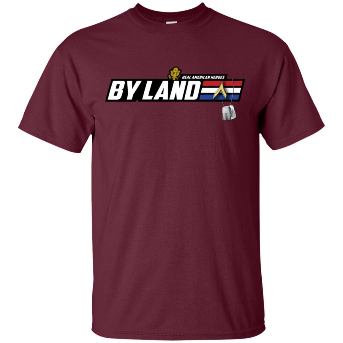 US Army T-Shirt "Real American Heroes By Land" E-2 PV2(Private) On Front-TShirt-Army-Veterans Nation