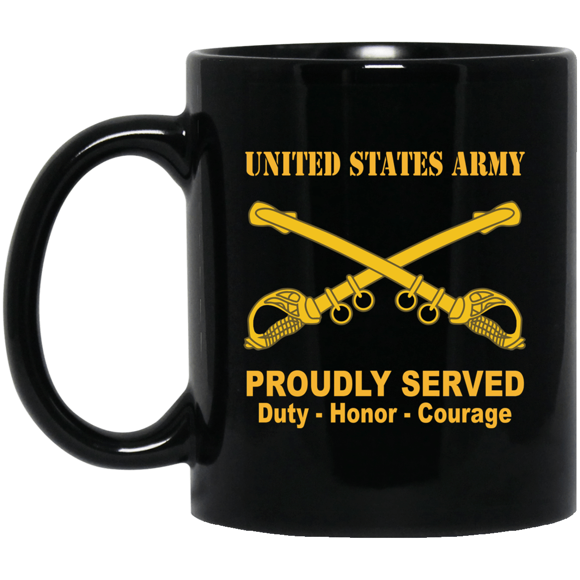 US Army Insignia Proudly Served Duty - Honor - Courage Black Coffee Mug 11oz-15oz-Mug-Army-Veterans Nation