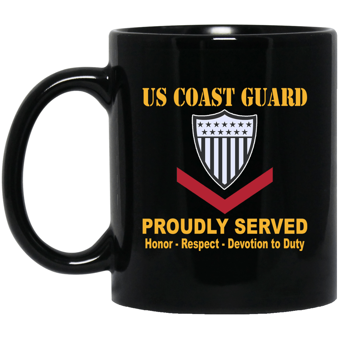 US Coast Guard E-4 Petty Officer Third Class E4 PO3 Petty Officer 11 oz - 15 oz Black Mug-Mug-USCG-Collar-Veterans Nation