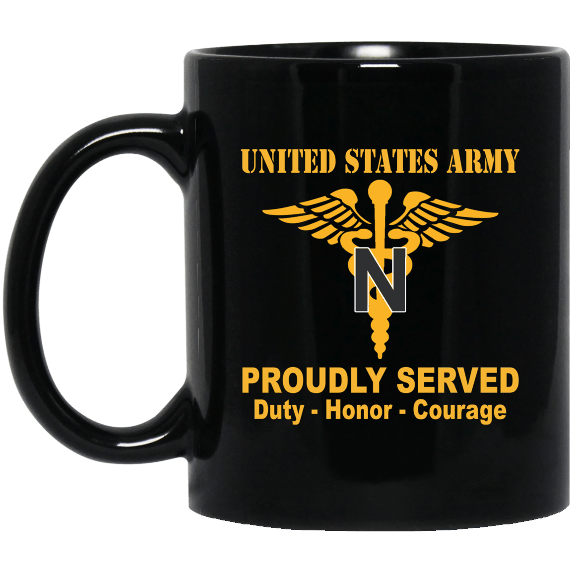 US Army Insignia Proudly Served Duty - Honor - Courage Black Coffee Mug 11oz-15oz-Mug-Army-Veterans Nation