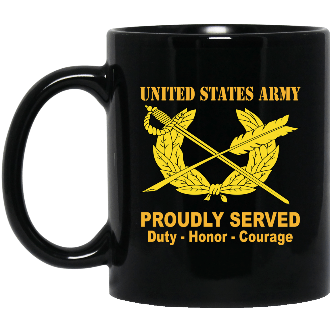 US Army Insignia Proudly Served Duty - Honor - Courage Black Coffee Mug 11oz-15oz-Mug-Army-Veterans Nation