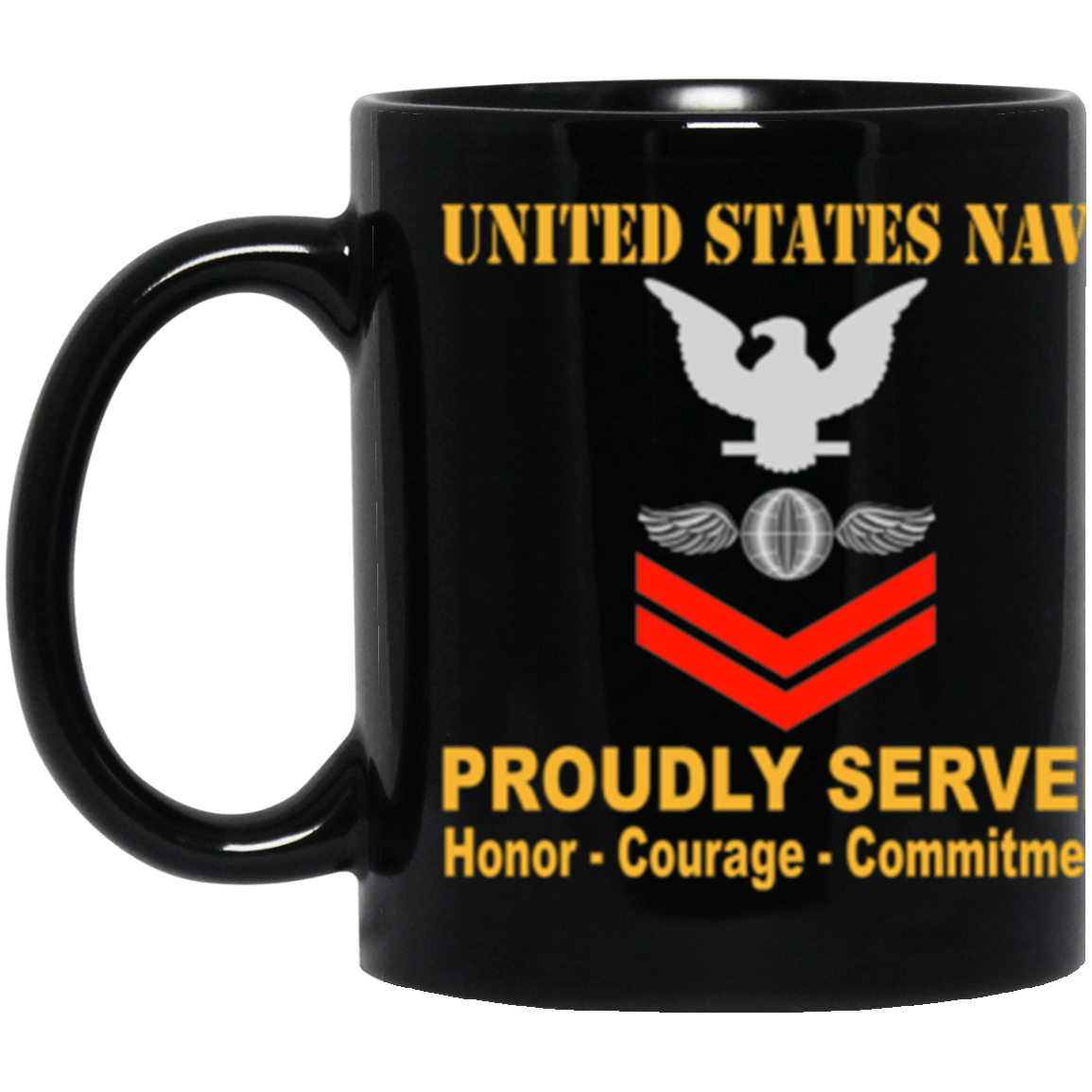 US Navy Aviation Electronics Mate Navy AE E-5 Red Stripe 11 oz. Black Mug-Drinkware-Veterans Nation