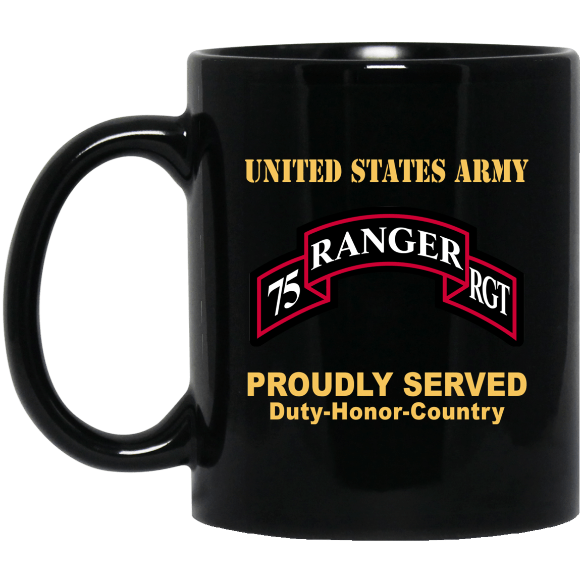 US ARMY 75TH RANGER REGIMENT - 11 oz - 15 oz Black Mug-Mug-Army-CSIB-Veterans Nation