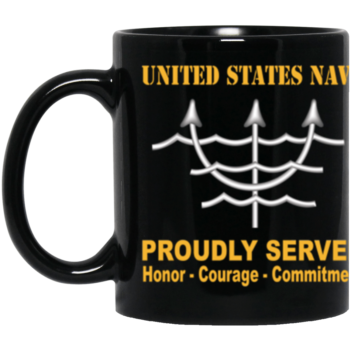 US Navy Navy Ocean Systems Technician Navy OT Proudly Served Core Values 11 oz. Black Mug-Drinkware-Veterans Nation